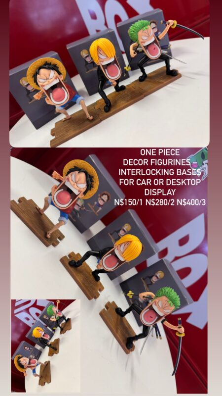 One Piece Decor Figurines – Interlocking Bases for Car or Desktop Display N$150/1 N$280/2 N$400/3