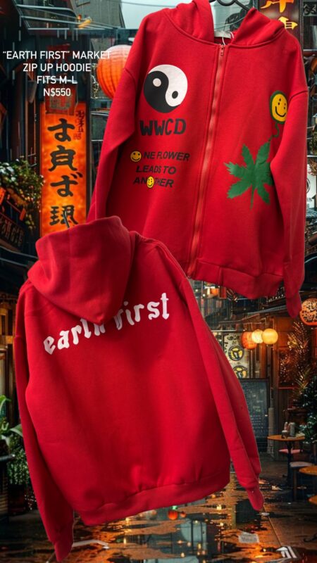 “Earth First” Market Zip Up Hoodie fits M-L N$550