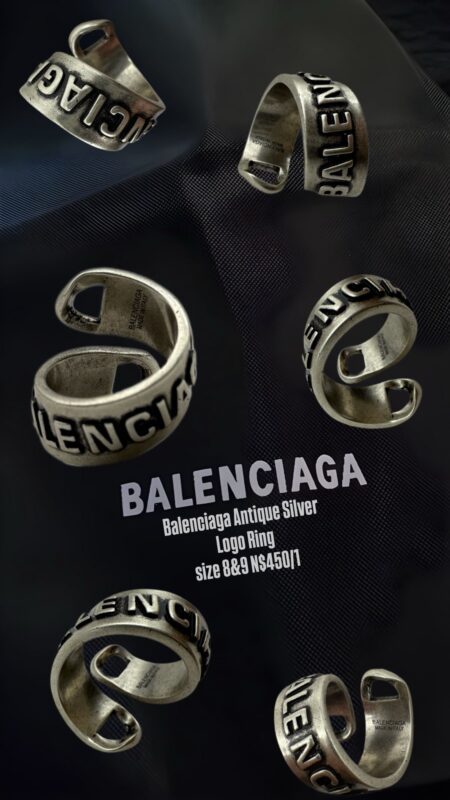 Balenciaga Antique Silver Logo Ring size 8&9 N$450/1