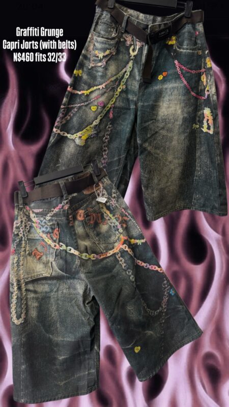 Graffiti Grunge Capri Jorts (with belts) N$460 fits 32/33