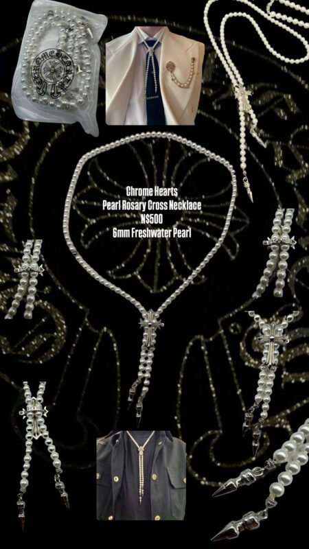 Chrome Hearts Pearl Rosary Cross Necklace N$500 6mm Freshwater Pearl