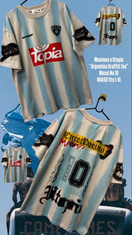 Maximus x Utopia “Argentina Graffiti Tee” Messi No.10 N$450 fits L-XL