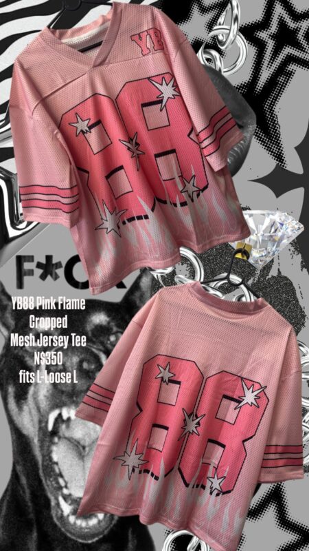 YB88 Pink Flame Cropped Mesh Jersey Tee N$350 fits L-Loose L