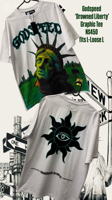 Godspeed ‘Drowned Liberty’ Graphic Tee N$450 fits L-Loose L
