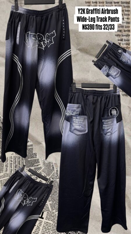 Y2K Graffiti Airbrush Wide-Leg Track Pants N$390 fits 32/33