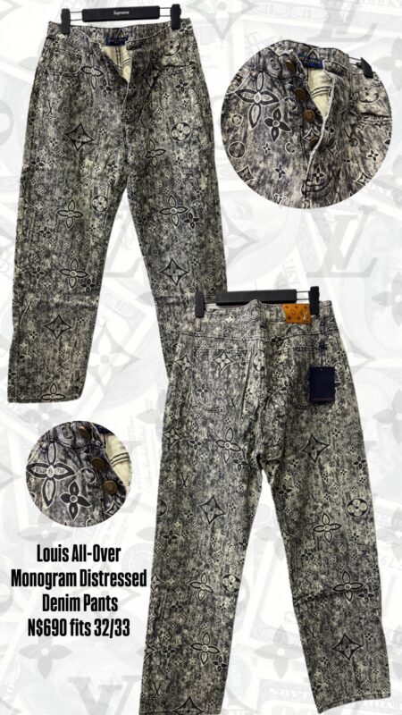 Louis All-Over Monogram Distressed Denim Pants N$690 fits 32/33