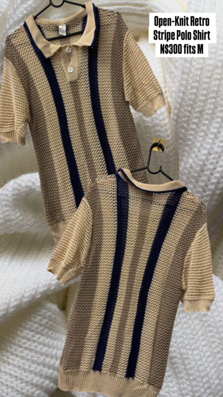Open-Knit Retro Stripe Polo Shirt N$300 fits M