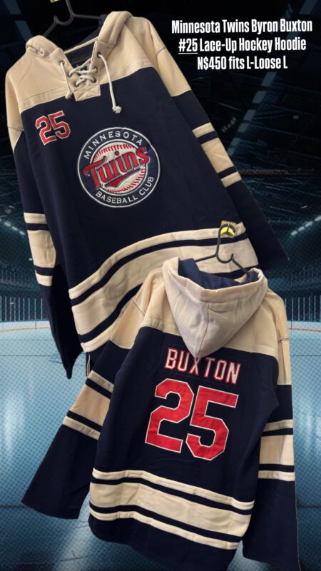 Minnesota Twins Byron Buxton #25 Lace-Up Hockey Hoodie N$450 fits L-Loose L
