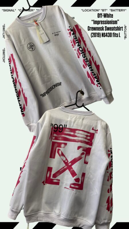Off-White “Impressionism” Crewneck Sweatshirt (White/Red, 2019) N$430 fits L