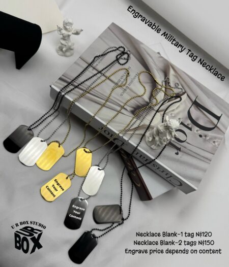 Engravable Military Tag Necklaces N$120/1 tag Blank N&150/2 tags Blank