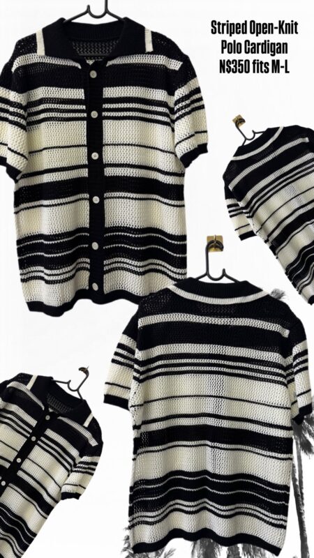 Striped Open-Knit Polo Cardigan N$350 fits M-L