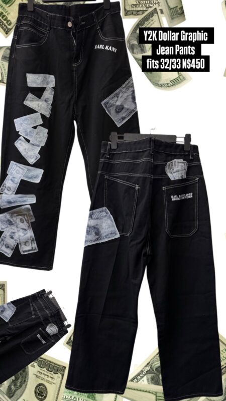 Y2K Dollar Graphic Jean Pants fits 32/33 N$450