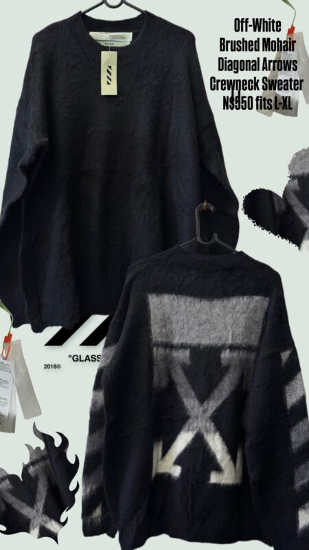 Off-White Brushed Mohair Diagonal Arrows Crewneck Sweater N$550 fits L-XL