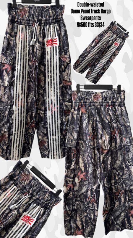Double-waisted Camo Panel Track Cargo Sweatpants N$500 fits 33/34