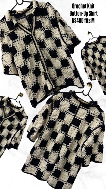 Crochet Knit Button-Up Shirt N$400 fits M