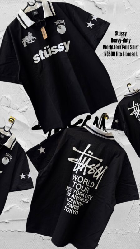 Stüssy Heavy-duty World Tour Polo Shirt N$500 fits L-Loose L