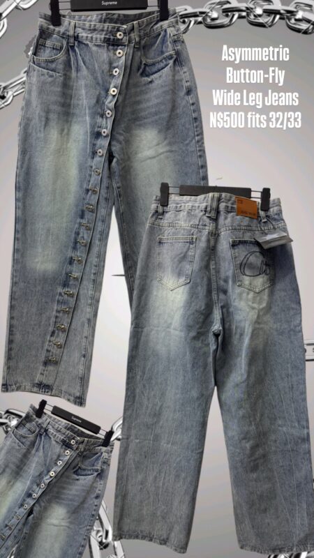 Asymmetric Button-Fly Wide Leg Jeans N$500 fits 32/33