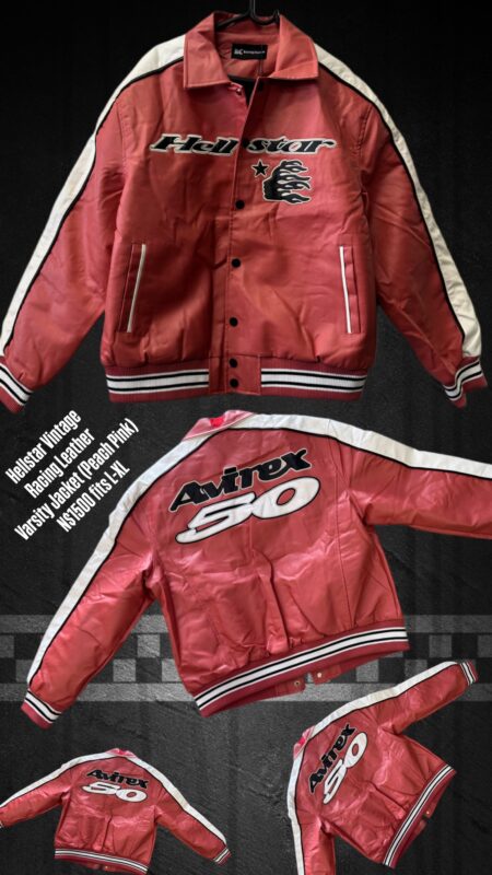 Hellstar Vintage Racing Leather Varsity Jacket (Peach Pink) N$1500 fits L-XL
