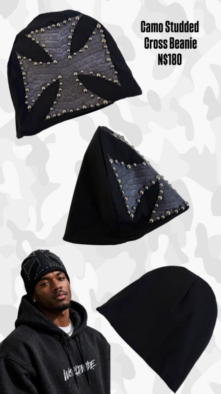 Camo Studded Cross Beanie N$180