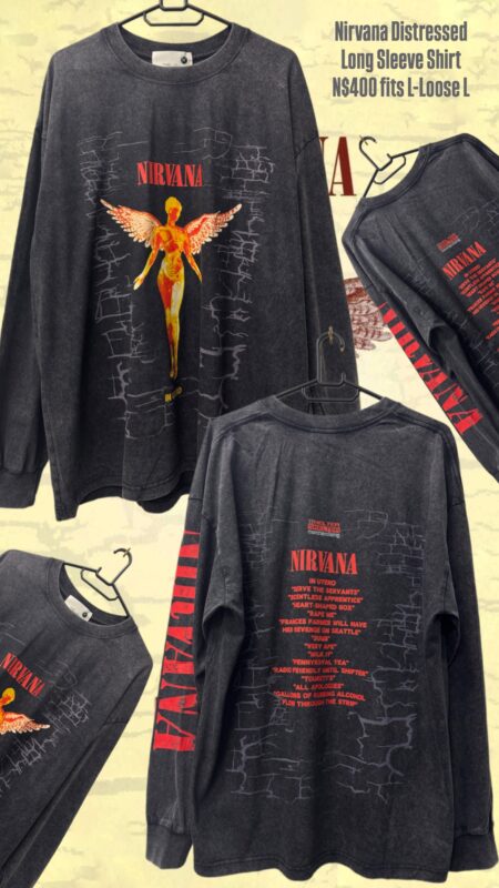 Nirvana Distressed Long Sleeve Shirt N$400 fits L-Loose L