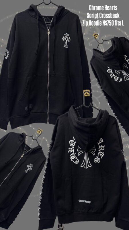 Chrome Hearts Script Crossback Zip Hoodie N$750 fits L