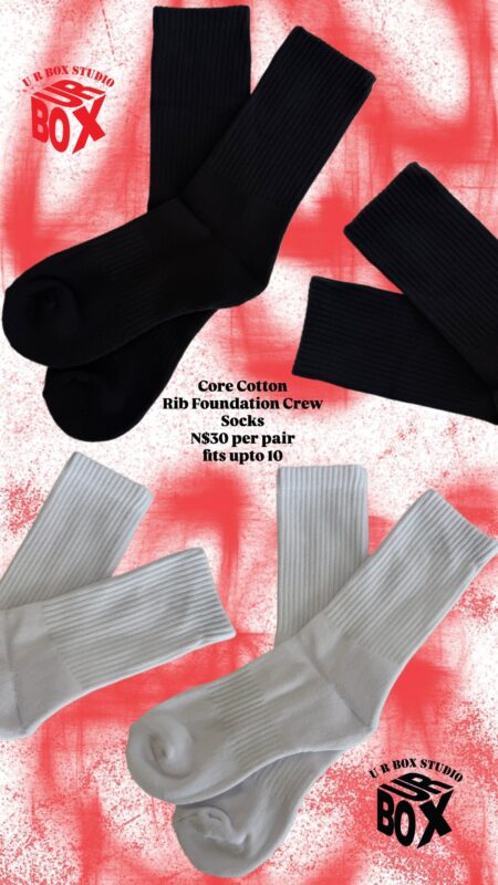 Core Cotton Rib Foundation Crew Socks N$30 per pair (fits upto size 10)