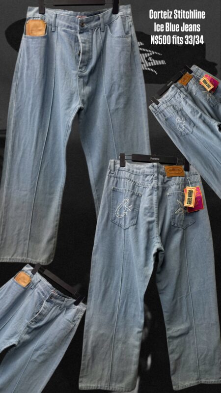 Corteiz Stitchline Ice Blue Jeans N$500 fits 33/34