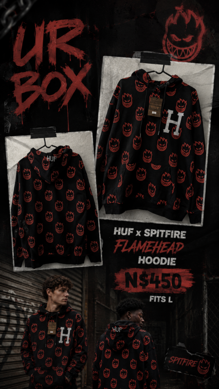 HUF x Spitfire Flamehead Hoodie N$450 fits L