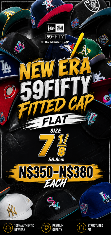 New Era 59FIFTY Fitted Straight Cap Size 7 1/8 56.8cm N$350-N$380 each
