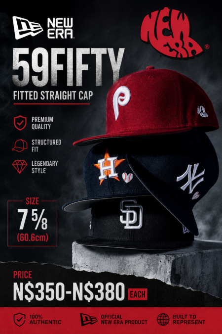 New Era 59FIFTY Fitted Straight Cap Size 7 5/8 (60.6cm) N$350-N$380 each