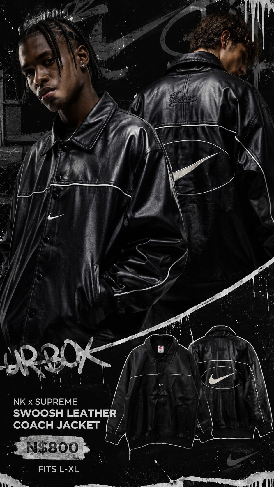NK x Supreme Swoosh Leather Coach Jacket N$800 fits L-XL - U R BOX