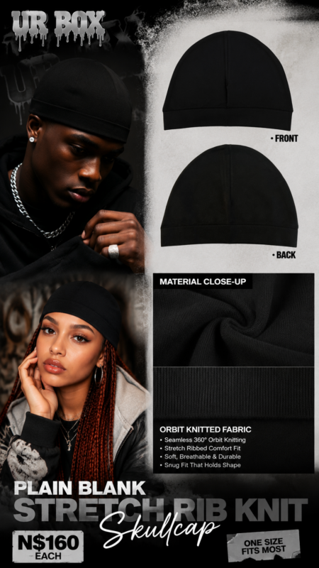 Plain Blank Stretch Rib Knit Skullcap N$160 each