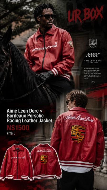 Aimé Leon Dore ×Bordeaux Porsche Racing Leather Jacket N$1500 fits L