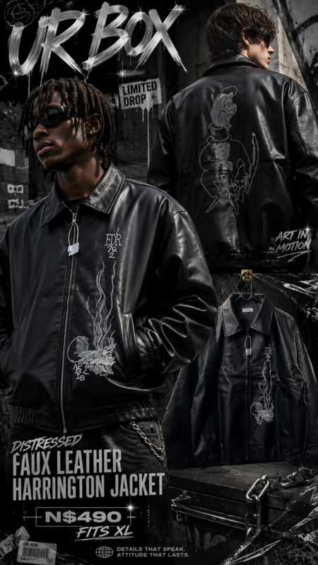 Distressed Faux Leather Harrington Jacket N$490 fits XL