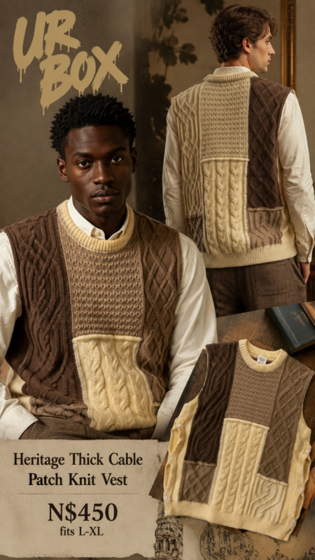 Heritage Thick Cable Patch Knit Vest N$450 fits L-XL