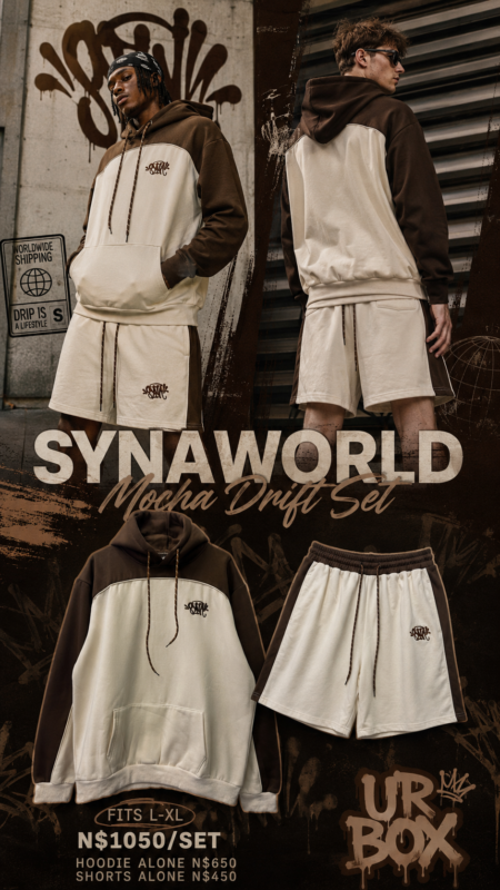 Synaworld Mocha Drift Set fits L-XL N$1050/Set Hoodie Alone N$650 Shorts Alone N$450