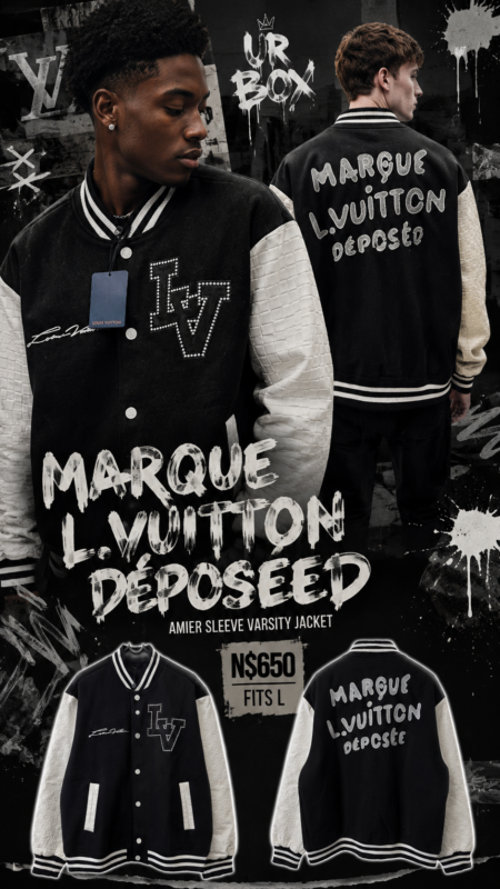 “MARQUE L. VUITTON DÉPOSÉED” amier Sleeve Varsity Jacket N$650 fits L