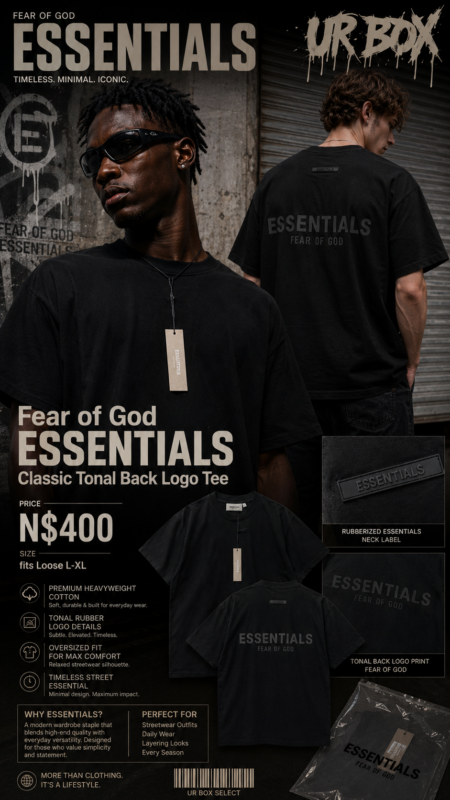 Fear of God ESSENTIALS Classic Tonal Back Logo Tee N$400 fits Loose L-XL