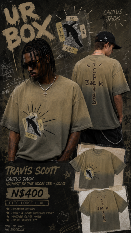 Travis Scott Cactus Jack Highest In The Room Tee – Olive N$400 fits Loose L-XL