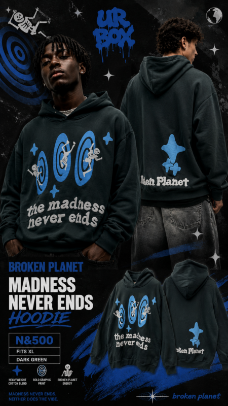 Broken Planet “Madness never ends” Hoodie N&500 fits XL