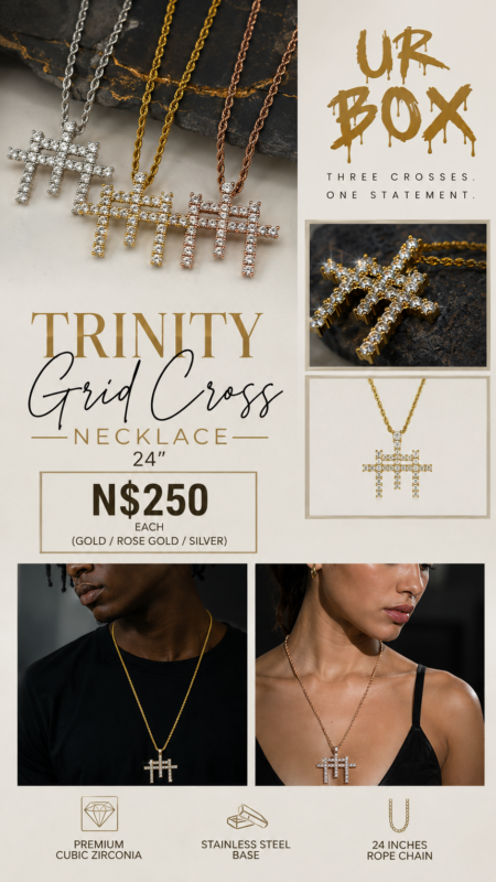 Trinity Grid Cross Necklace 24” N$250 each (Gold/Rose Gold/Silver)