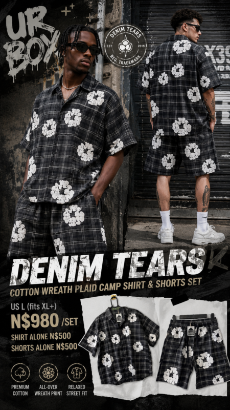 Denim Tears Cotton Wreath Plaid Camp Shirt & Shorts Set US L( fits XL+) N$980/Set