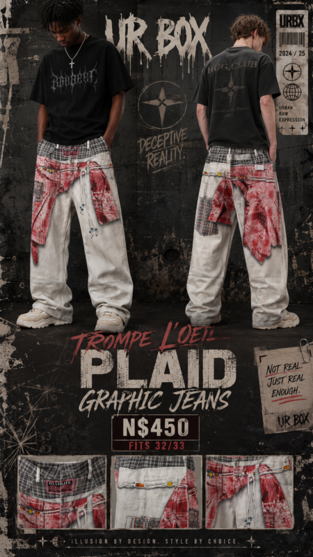 Trompe L’Oeil Plaid Graphic Jeans N$450 fits 32/33