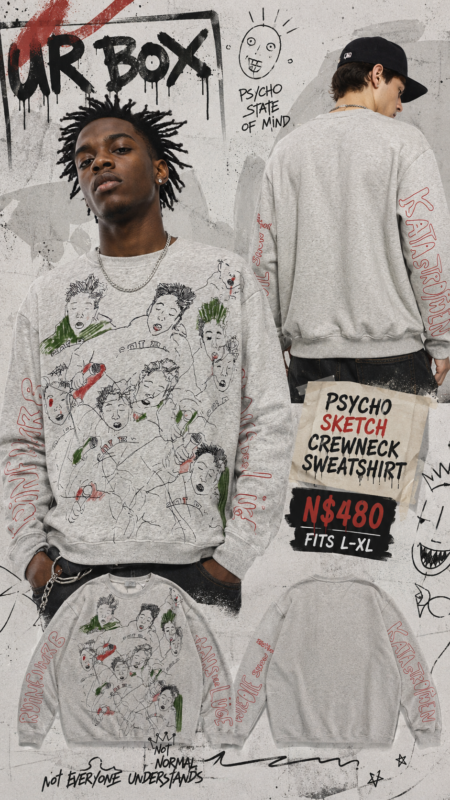 Psycho Sketch Crewneck Sweatshirt N$480 fits L-XL
