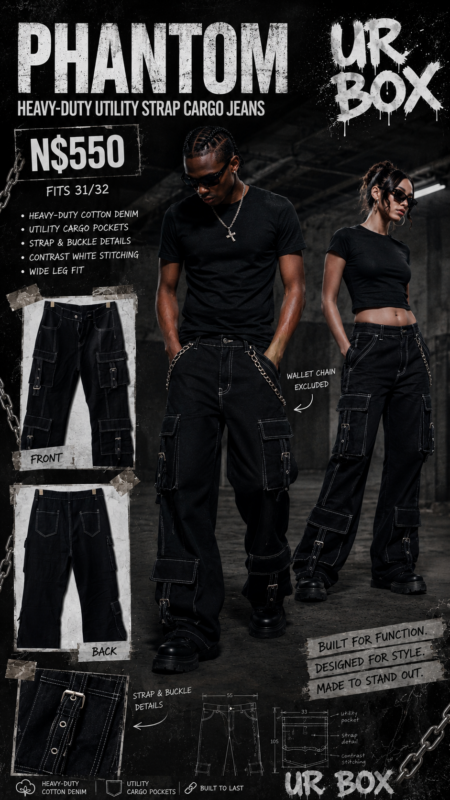 Phantom Heavy-duty Utility Strap Cargo Jeans N$550 fits 31/32