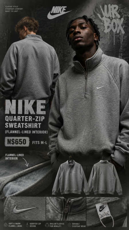 Nike Quarter-Zip Sweatshirt (Flannel-lined Interior) N$650 fits M/L