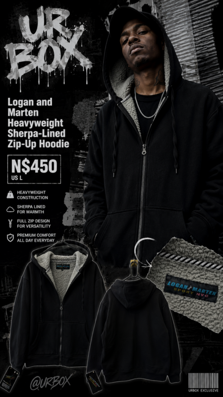 Logan and Marten Heavyweight Sherpa-Lined Zip-Up Hoodie N$450 US L