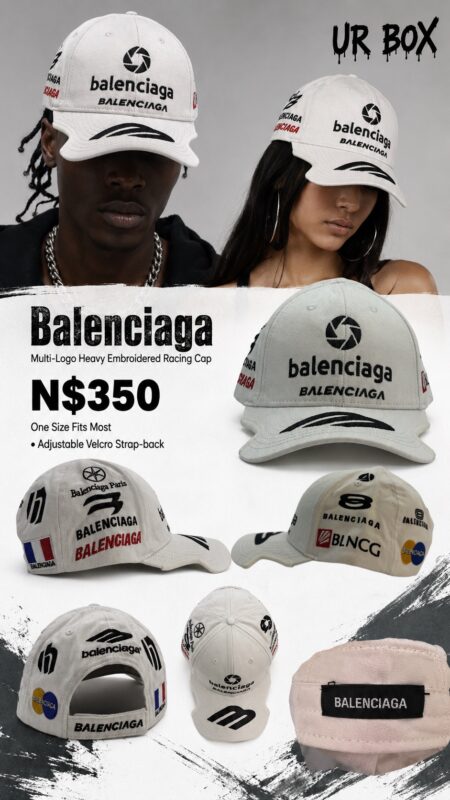 Balenciaga Multi-Logo Heavy Embroidered Racing Cap N$350