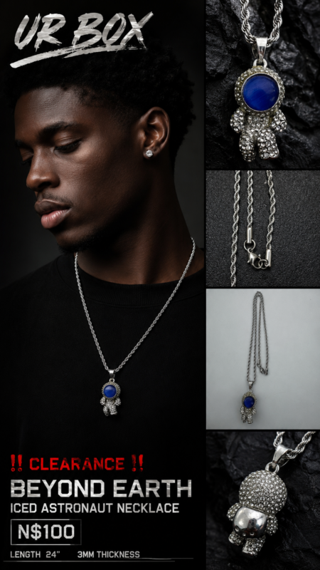 ‼️Clearance‼️Beyond Earth Iced Astronaut Necklace N$100 Length 24” 3mm thickness