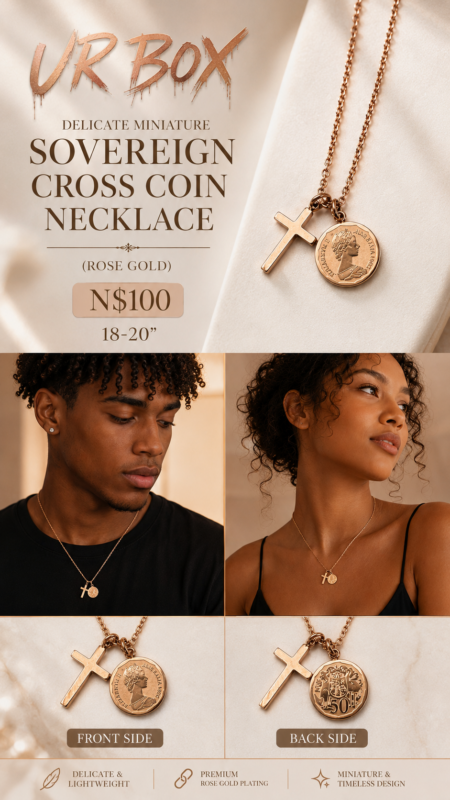 Delicate Miniature Sovereign Cross Coin Necklace (Rose Gold) N$100 18-20”